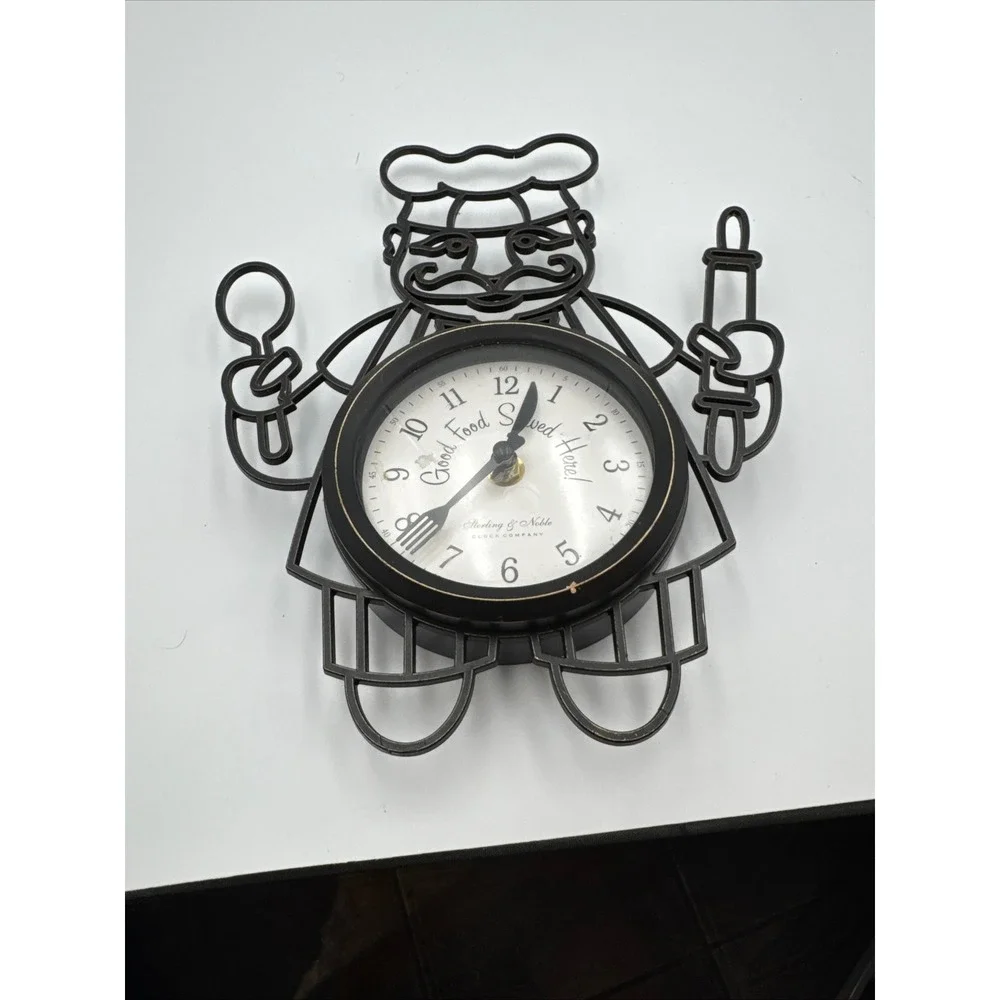 Sterling & Noble Chef Wall Clock‎ Black Wire Kitchen Decor Good Food Served Here